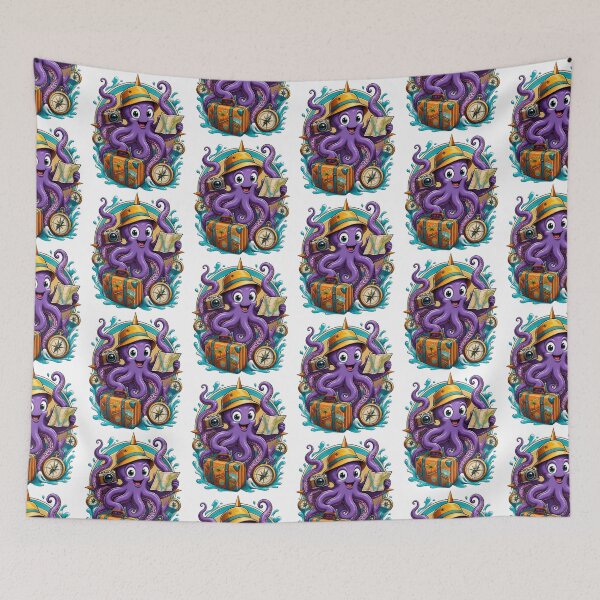 Item preview, Adventurous Traveling Octopus With Camera Map and Suitcase designed and sold by Catchy-Couture.