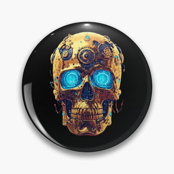 Item preview, Halloween Cybernetic Skull - Gold and Neon Mechanical Skeleton designed and sold by Cyber Gold Studio.