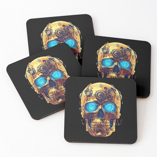 Item preview, Halloween Cybernetic Skull - Gold and Neon Mechanical Skeleton designed and sold by Cyber Gold Studio.