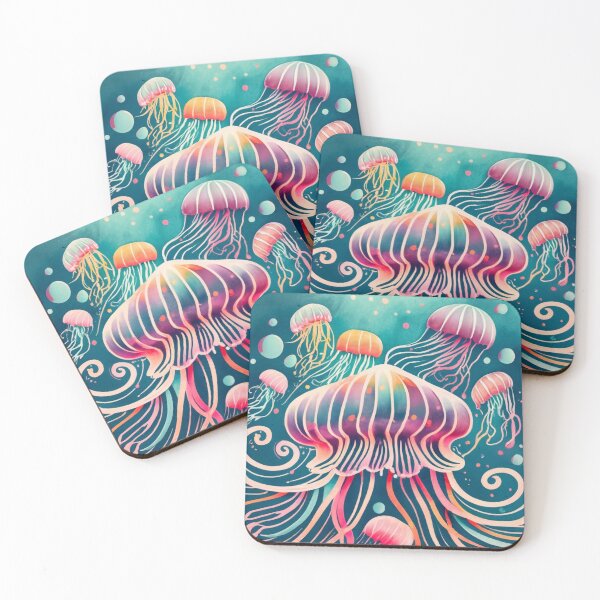 Item preview, Striped Jellyfish Parade in Turquoise Sea designed and sold by BeachWhisper.