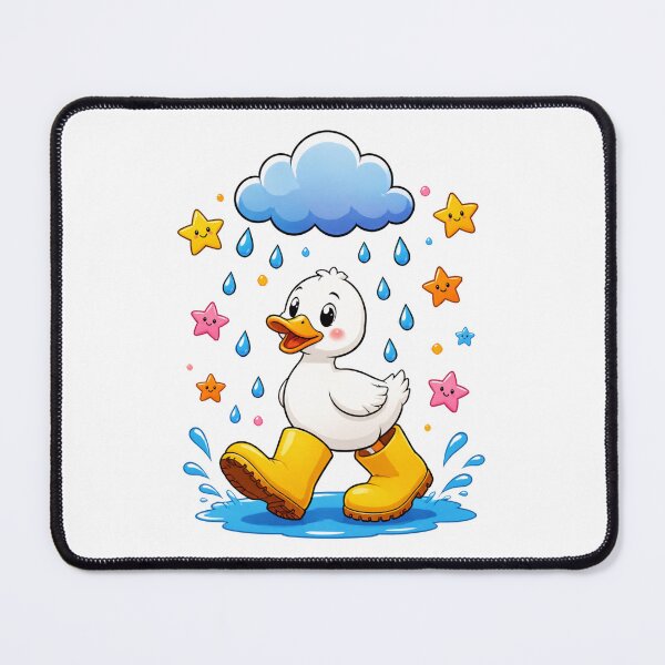 Item preview, Cute Duck In Yellow Rain Boots Jumping In Puddles Under Cloud designed and sold by Catchy-Couture.