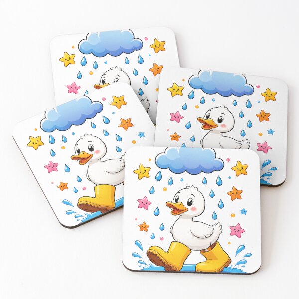 Item preview, Cute Duck In Yellow Rain Boots Jumping In Puddles Under Cloud designed and sold by Catchy-Couture.