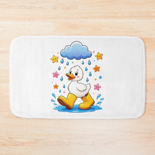 Item preview, Cute Duck In Yellow Rain Boots Jumping In Puddles Under Cloud designed and sold by Catchy-Couture.