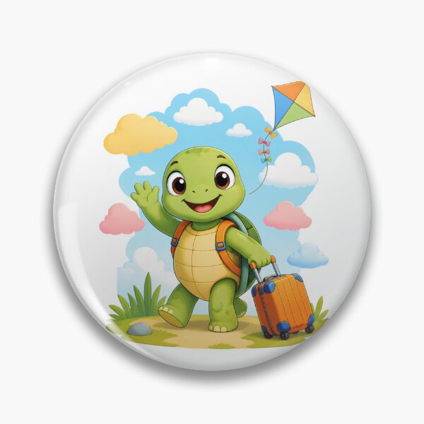 Item preview, Little Traveling Turtle With Suitcase and Kite Waving Hello designed and sold by Catchy-Couture.