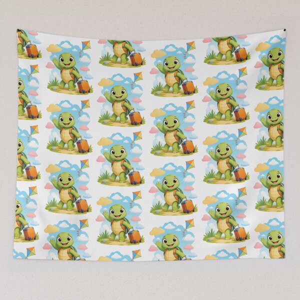 Item preview, Little Traveling Turtle With Suitcase and Kite Waving Hello designed and sold by Catchy-Couture.