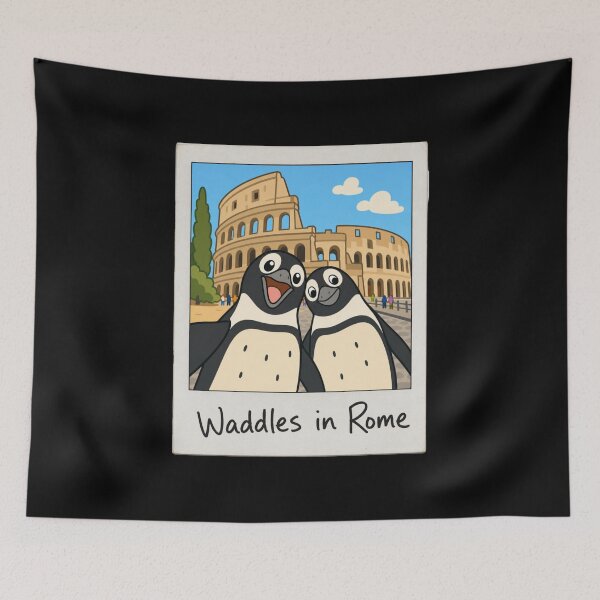 Item preview, Penguin Best Friends in Rome Cute Travel Art designed and sold by BearLoveDesign.
