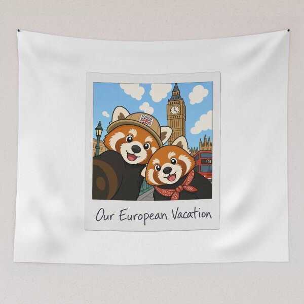 Item preview, Red Panda Best Friends in London Travel Art designed and sold by BearLoveDesign.