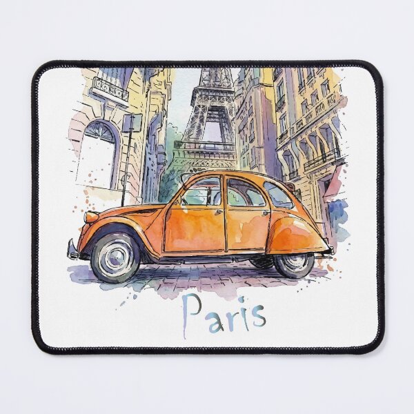 Item preview, Paris France Eiffel Tower Citroen 2CV Car Watercolor Art designed and sold by NareArt.