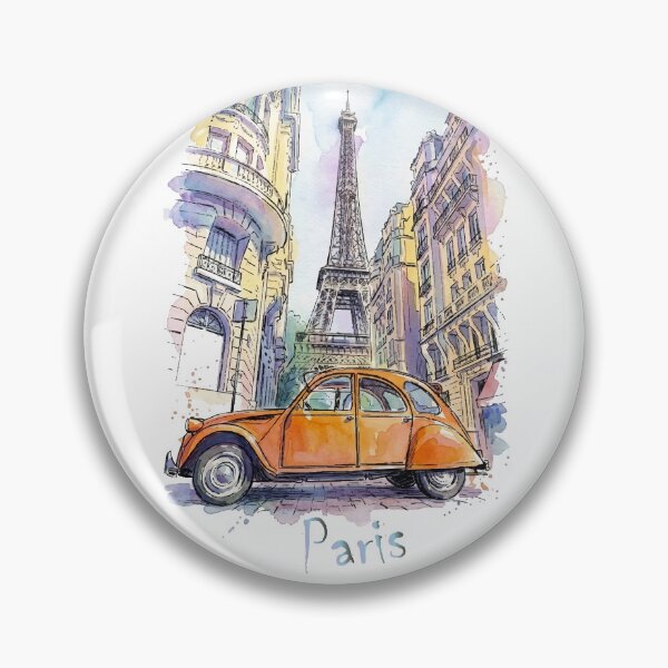 Artikelvorschau, Paris, Frankreich, Eiffelturm, Citroën 2CV, Aquarellkunst entworfen und verkauft von NareArt.