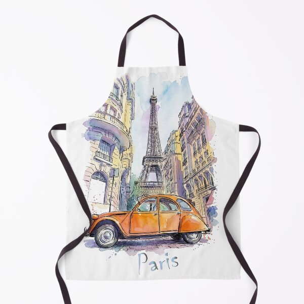 Item preview, Paris France Eiffel Tower Citroen 2CV Car Watercolor Art designed and sold by NareArt.