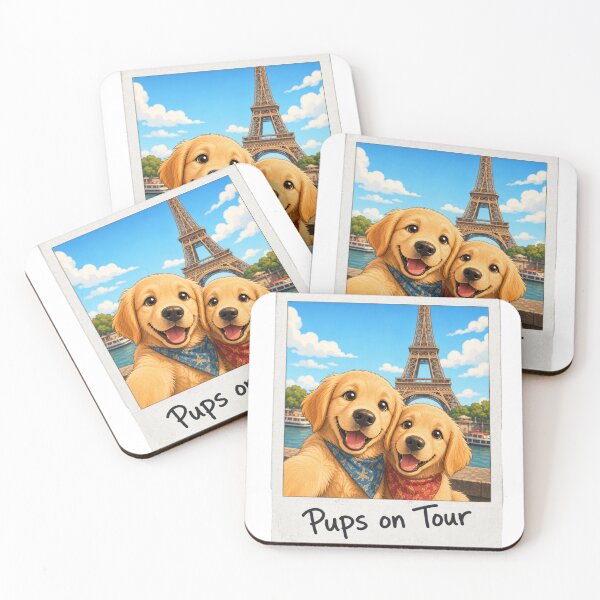 Item preview, Golden Retriever Puppies in Paris Cute Travel Art designed and sold by BearLoveDesign.