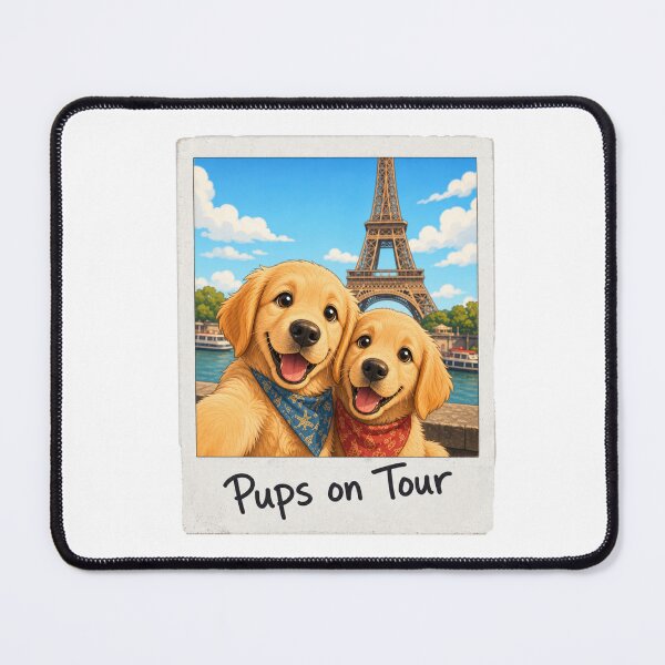Item preview, Golden Retriever Puppies in Paris Cute Travel Art designed and sold by BearLoveDesign.