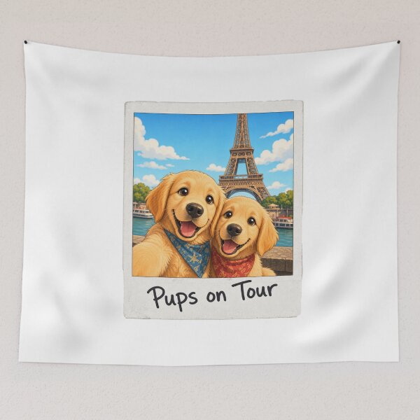 Item preview, Golden Retriever Puppies in Paris Cute Travel Art designed and sold by BearLoveDesign.