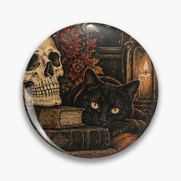 Item preview, Gothic Library Raven with Black Cat and Skull designed and sold by Everwood Art Studio.
