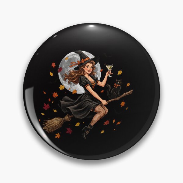 Item preview, Retro Witch and Black Cat – Moonlit Halloween Broom Ride  designed and sold by w66aboo.