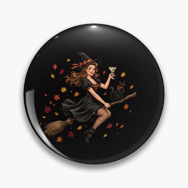 Item preview, Vintage Witch on Broom with Black Cat – Retro Halloween  designed and sold by w66aboo.