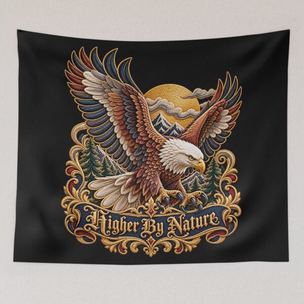 Item preview, Bald Eagle Embroidery Crest – Higher By Nature Mountain Wilderness Emblem designed and sold by Emoji Emblems.
