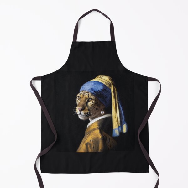 Item preview, Cheetah with a pearl earring classic art parody oil painting designed and sold by WildArtIT.