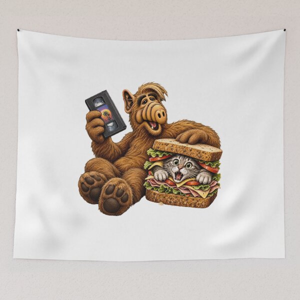 Item preview, Retro Alien Cat Sandwich VHS Sticker – Funny 80s Nostalgia Art designed and sold by Felixuss.