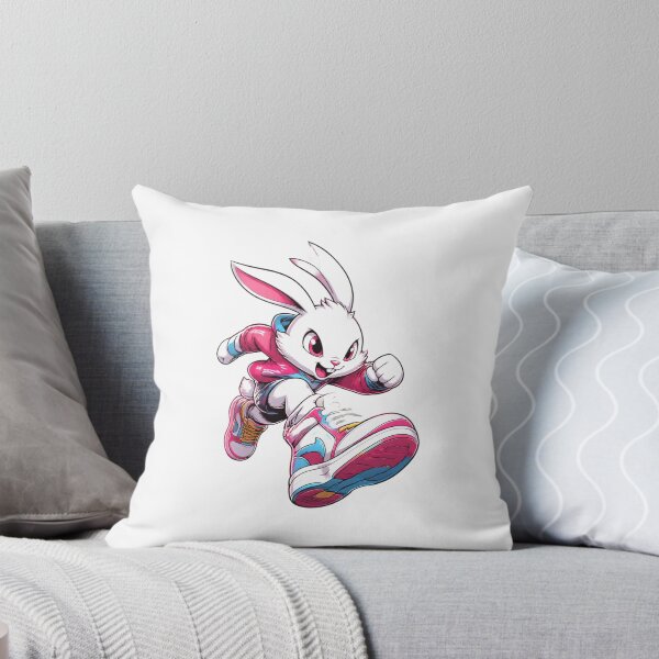 Item preview, Dynamic Running White Rabbit in Pink Hoodie and Sneakers - Athletic Bunny Art designed and sold by Catchy-Couture.