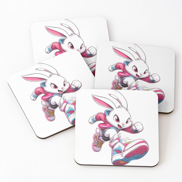Item preview, Dynamic Running White Rabbit in Pink Hoodie and Sneakers - Athletic Bunny Art designed and sold by Catchy-Couture.