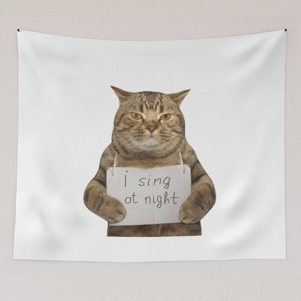 Item preview, I sing at night Funny Cat Sleepy Cat Meme Humor Design designed and sold by selvashop.