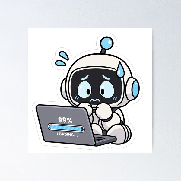 Item preview, Nervous Little Robot Worried About a Laptop designed and sold by NovaToons.