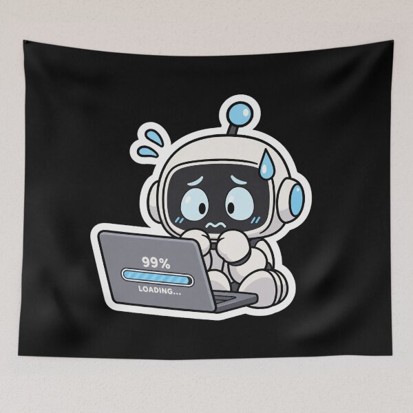 Item preview, Nervous Little Robot Worried About a Laptop designed and sold by NovaToons.