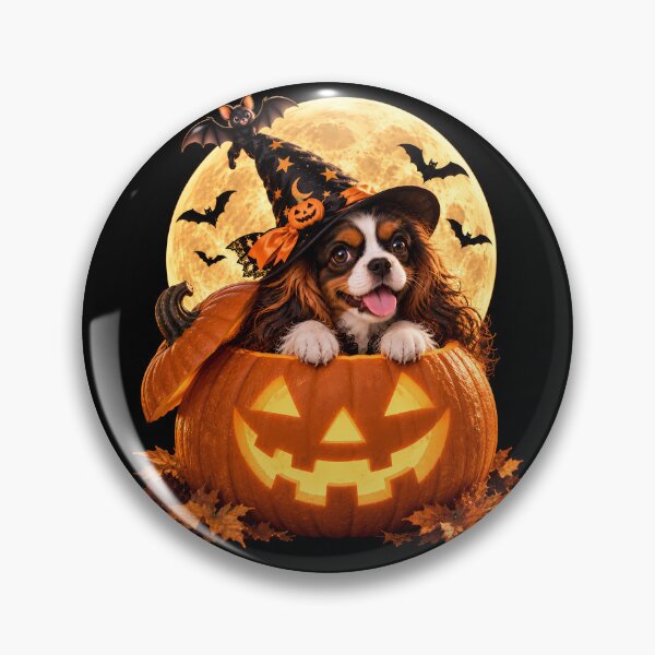 Item preview, Tricolor Cavalier King Charles Spaniel Halloween Pumpkin Witch designed and sold by ManJiangHong.