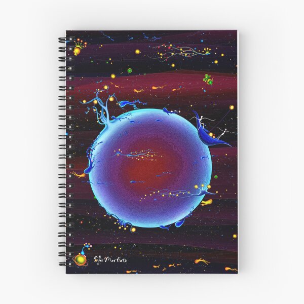 Item preview, Whimsical trippy blue planet fantasy boat ride notebook designed and sold by Ofir mor.