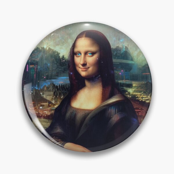 Item preview, Cyberpunk Mona Lisa futuristic classic art parody oil painting designed and sold by WildArtIT.