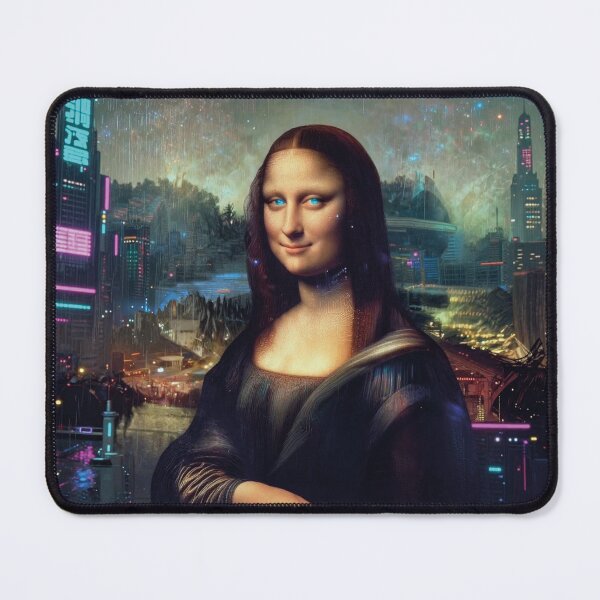Item preview, Cyberpunk Mona Lisa futuristic classic art parody oil painting designed and sold by WildArtIT.