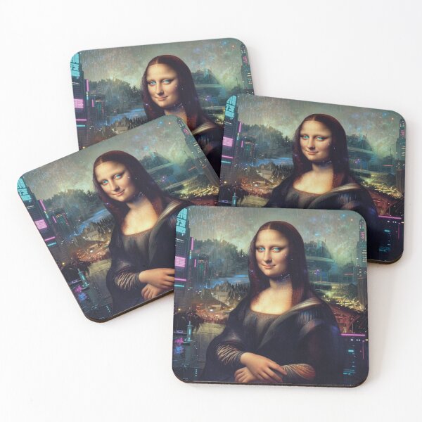 Item preview, Cyberpunk Mona Lisa futuristic classic art parody oil painting designed and sold by WildArtIT.