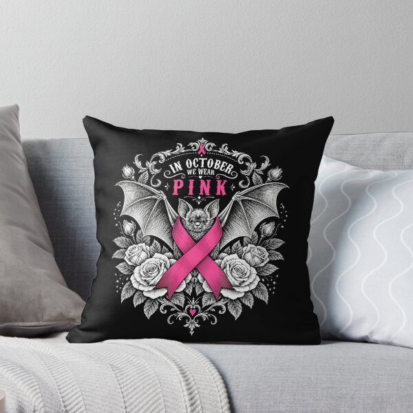 Item preview, In October We Wear Pink Ribbon Bat Rose Gothic Breast Cancer designed and sold by smiadraspi.