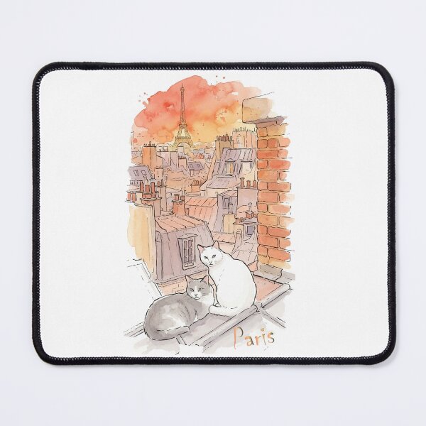 Item preview, Paris Rooftop Cats Eiffel Tower Sunset Watercolor Art designed and sold by NareArt.