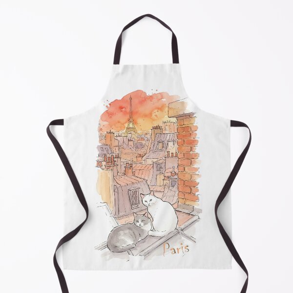 Item preview, Paris Rooftop Cats Eiffel Tower Sunset Watercolor Art designed and sold by NareArt.