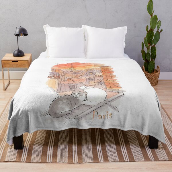 Item preview, Paris Rooftop Cats Eiffel Tower Sunset Watercolor Art designed and sold by NareArt.