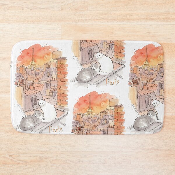 Item preview, Paris Rooftop Cats Eiffel Tower Sunset Watercolor Art designed and sold by NareArt.