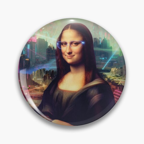 Item preview, Cyberpunk Mona Lisa with neon glasses futuristic classic art parody designed and sold by WildArtIT.