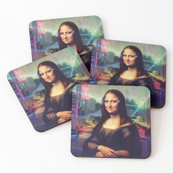 Item preview, Cyberpunk Mona Lisa with neon glasses futuristic classic art parody designed and sold by WildArtIT.