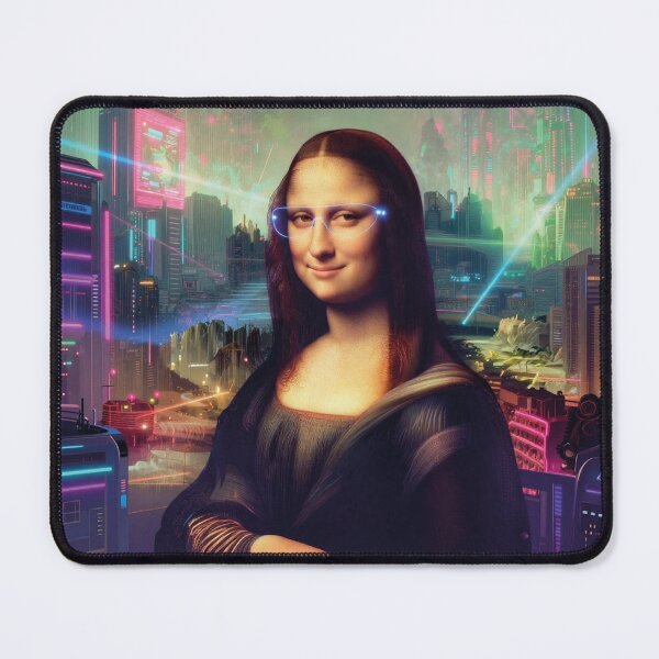 Item preview, Cyberpunk Mona Lisa with neon glasses futuristic classic art parody designed and sold by WildArtIT.