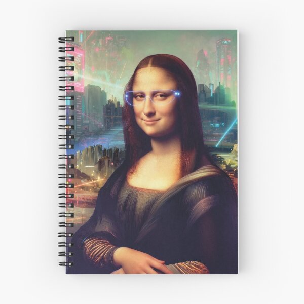 Item preview, Cyberpunk Mona Lisa with neon glasses futuristic classic art parody designed and sold by WildArtIT.