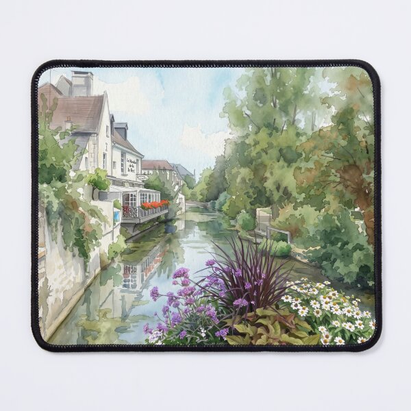 Item preview, French Canal Village — digital Watercolor Landscape with Flowers designed and sold by M.ALK.Watercolor.