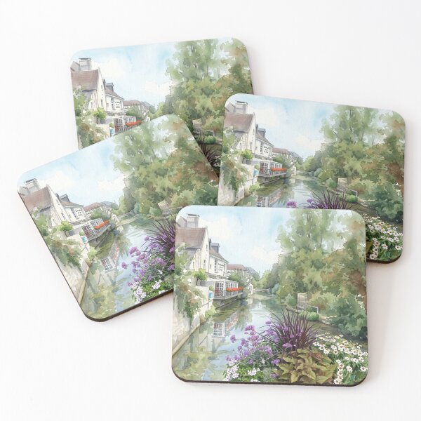 Item preview, French Canal Village — digital Watercolor Landscape with Flowers designed and sold by M.ALK.Watercolor.