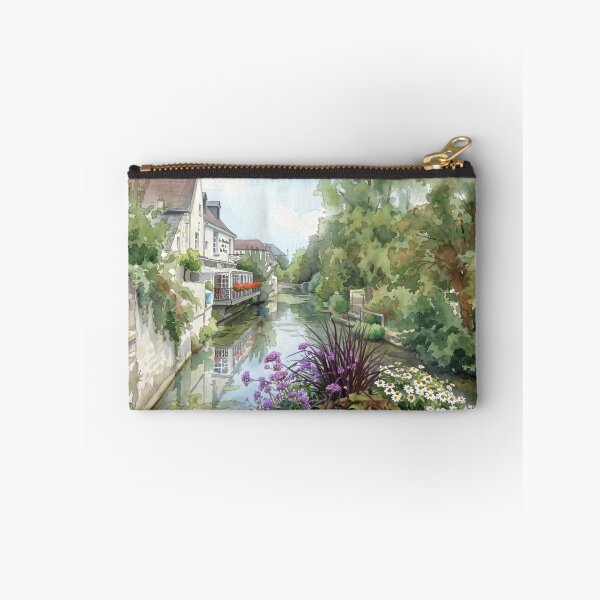 Item preview, French Canal Village — digital Watercolor Landscape with Flowers designed and sold by M.ALK.Watercolor.