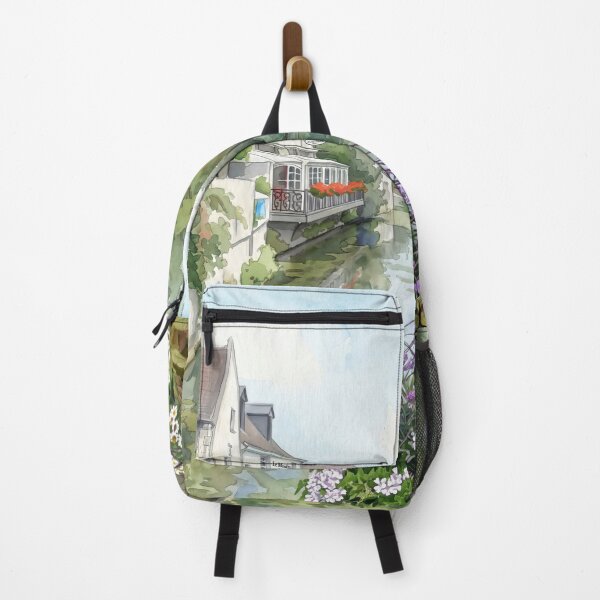 Item preview, French Canal Village — digital Watercolor Landscape with Flowers designed and sold by M.ALK.Watercolor.