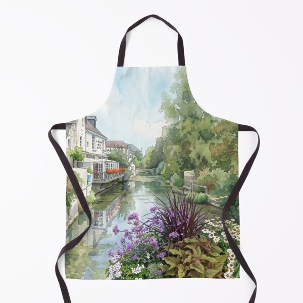 Item preview, French Canal Village — digital Watercolor Landscape with Flowers designed and sold by M.ALK.Watercolor.