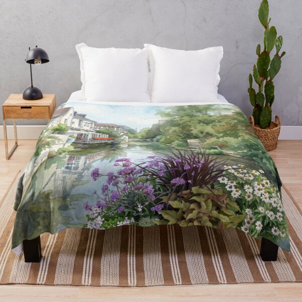 Item preview, French Canal Village — digital Watercolor Landscape with Flowers designed and sold by M.ALK.Watercolor.