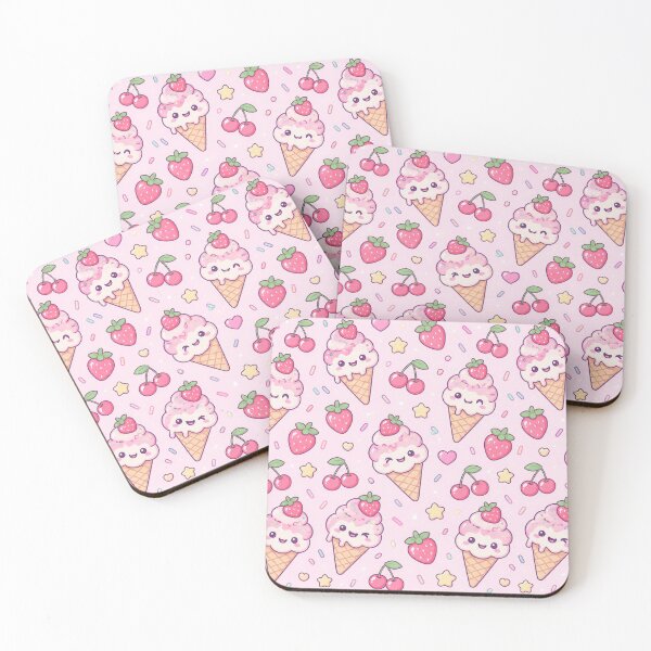 Item preview, Kawaii Strawberry Ice Cream Cone Pastel Pattern designed and sold by Soft Berry Studio.