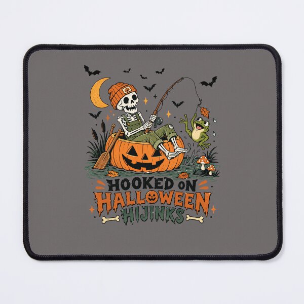 Item preview, Skeleton sitting inside a pumpkin and fishing designed and sold by SabinasDesign.